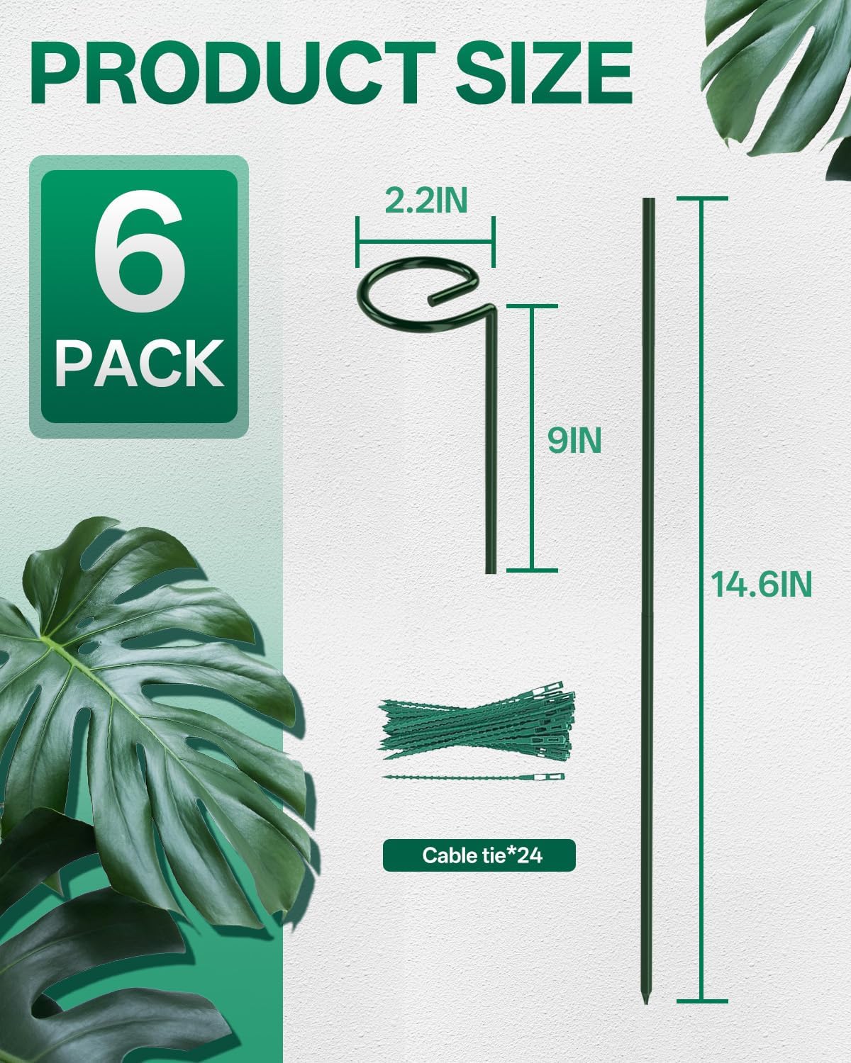 12 Pack 16 In Metal Plant Stakes, Plant Support Stakes with 15 Twist Ties | Plant Supports, Flower Stakes for Indoor Outdoor Plants, Peony, Tomato Seedling, Marigold, Amaryllis, Sapling, Coreopsis