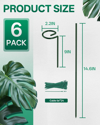 12 Pack 16 In Metal Plant Stakes, Plant Support Stakes with 15 Twist Ties | Plant Supports, Flower Stakes for Indoor Outdoor Plants, Peony, Tomato Seedling, Marigold, Amaryllis, Sapling, Coreopsis