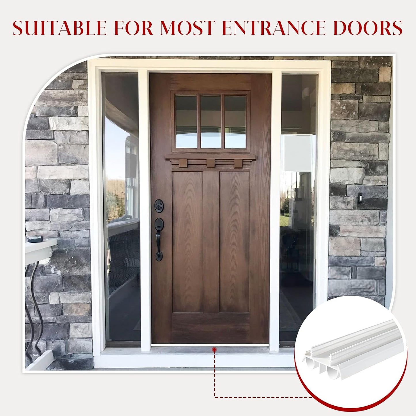 2 Pcs 36" Double Bubble Kerf Door Sweep, 1-3/4" Wide Weatherstrip Seal for Exterior Doors, Draft Stopper for Energy Saving, Windproof & Dustproof Door Bottom Seal