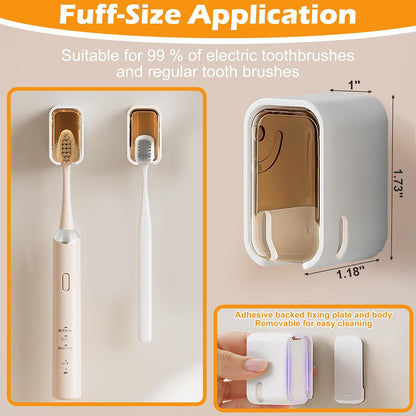 2 Pcs Toothbrush Holders for Bathroom【Upgrade Single Slot Design】 Toothbrush Holder Wall Mounted with Cover, Self-Adhesive Tooth Brush Storage Organizer for Family and Travel(2, Brown)