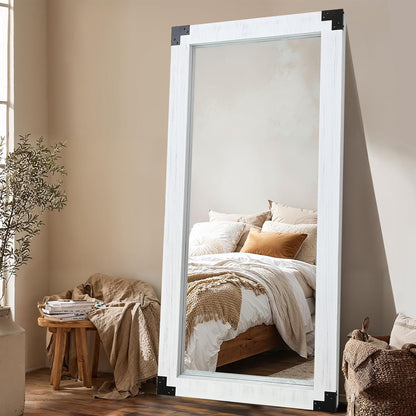 65x24 Inch Full Length Mirror, Pine Frame Full Body Standing Mirror with Metal Decorative, Black