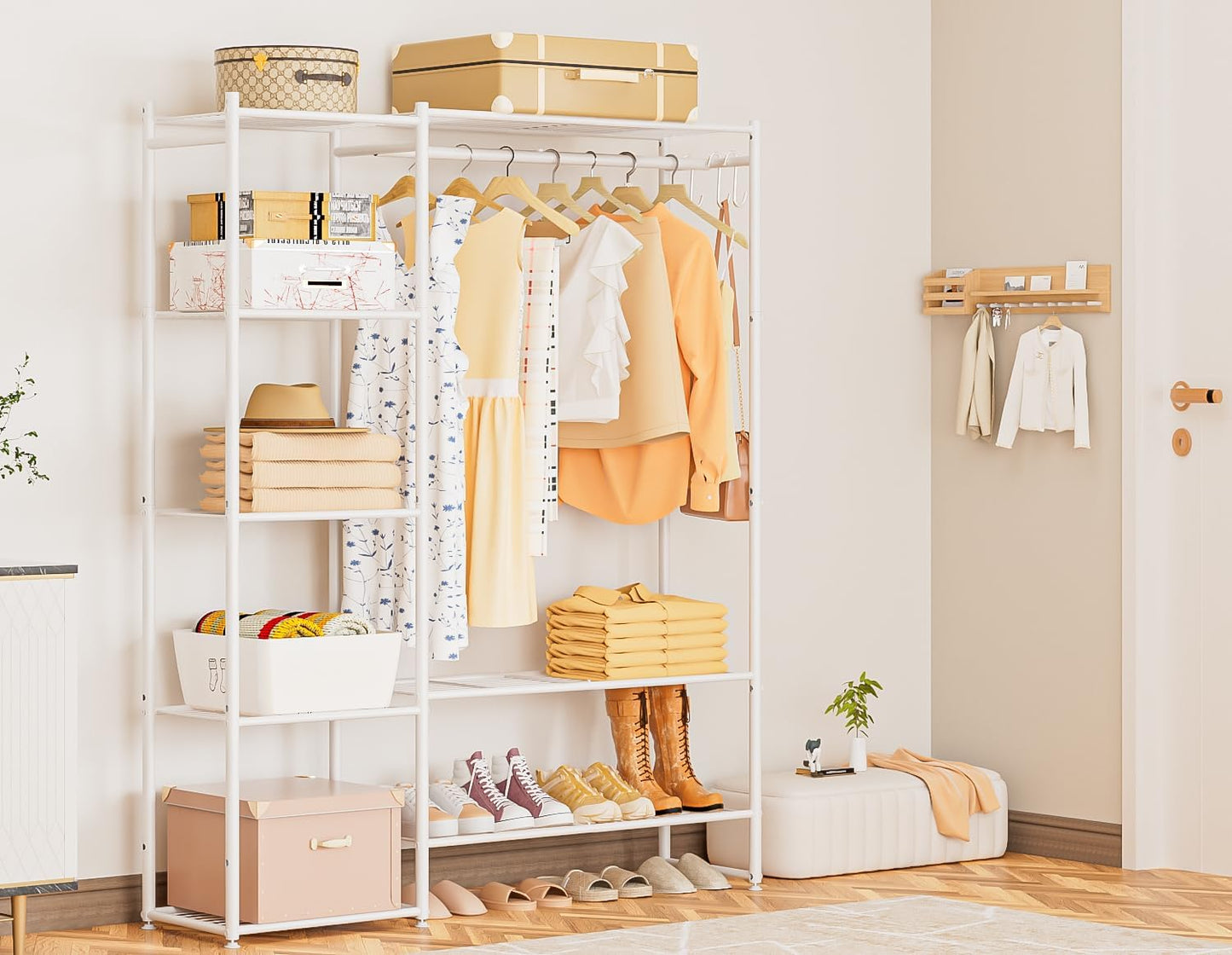 Neprock Wardrobe Closet, Portable Clothing Rack for Hanging Clothes, Free Standing Closet Organizers and Storage System with 4 Tiers Shelves for Cloakroom Bedroom,Black