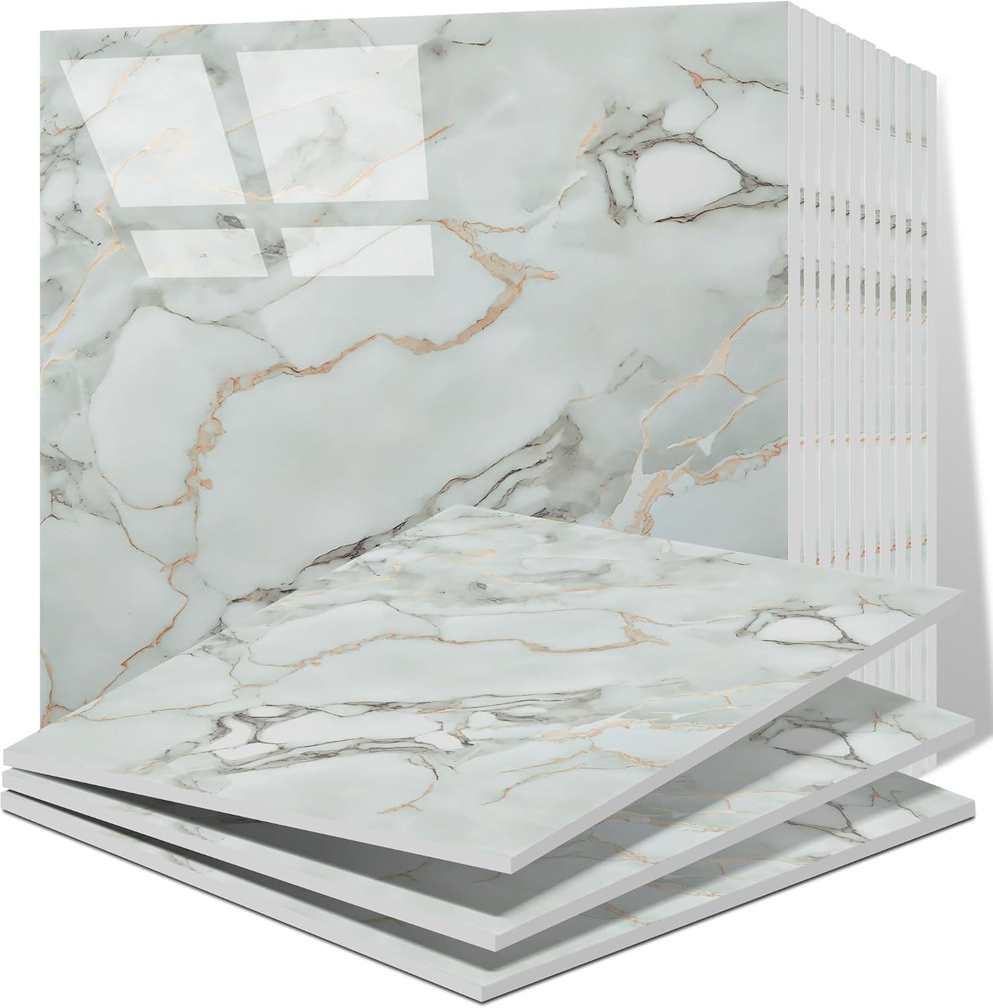 Vieshful 20pcs Peel and Stick Backsplash Tile，12"x12" Self Adhesive Marble Tile for Wall, PVC Waterproof Shower Wall Panels, Back Splash Stick on Tiles for Kitchen Bathroom Living Room (Not Real Tile)