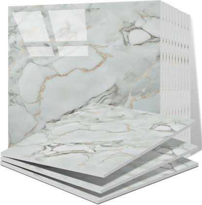 Vieshful 20pcs Peel and Stick Backsplash Tile，12"x12" Self Adhesive Marble Tile for Wall, PVC Waterproof Shower Wall Panels, Back Splash Stick on Tiles for Kitchen Bathroom Living Room (Not Real Tile)