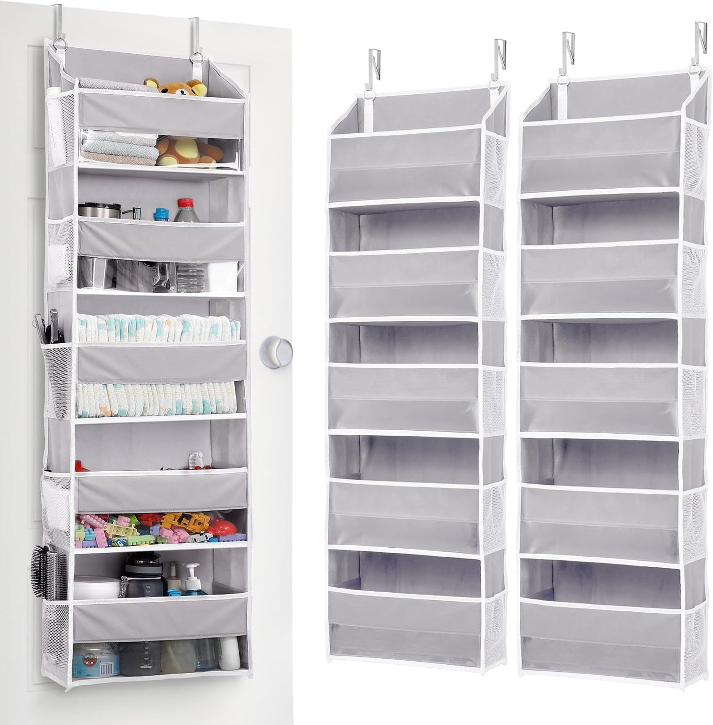 ULG Over the Door Organizer, 5-Tier Extra Large Hanging Storage with 10 Mesh Pockets, 100 lbs Capacity, Heavy Duty Door Organizer for Closet, Bedroom, Nursery Storage, Beige