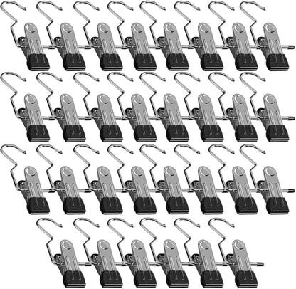 Space-Saving Clothespin Hat Pants Storage Hanging Travel Hook, Stainless Steel Boot Hangers Clips Boot Hangers for Closet, Laundry Hooks Hanging Clips Clothes Pins Socks Towel Clips (Black, 10Pcs)