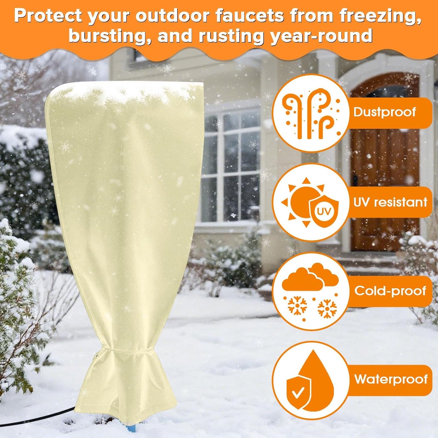 Heated Outdoor Faucet Covers for Winter Freeze Protection, 25.6" x 13.8" Outdoor Faucet Heating Cover, Reusable Waterproof Spigot Cover Winter Insulated Long Faucets Sock for Outside Faucet Hydrant