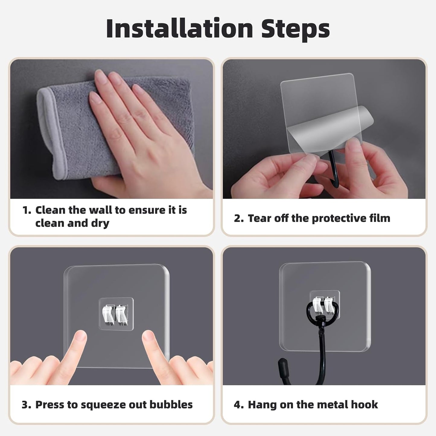 DTmasao 10 Packs Large Hooks for Heavy-Duty Hanging 44Ib(Max) Wall Hangers - No Nails, Self-Adhesive Traceless, Waterproof Rustproof, Bathroom Kitchen Home Use