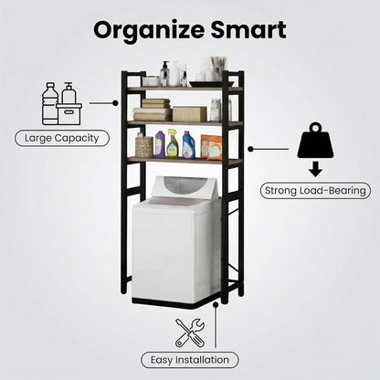 3 Tiers Over The Washer and Dryer Storage Shelf, Freestanding, Strong Load-Bearing, Laundry Room Organization Shelves, Space-Saving Bathroom Sundries Organizer Household Supplies White