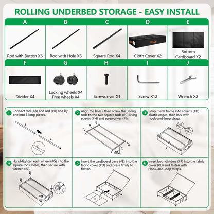 Under Bed Storage with Wheels, 2-Pack 58L Under the Bed Storage Containers with Lids, 1-Pack 15L Box, Organizer Bins Rolling Underbed Storage for Clothes, Underwear, Socks, Shoes - Delicate