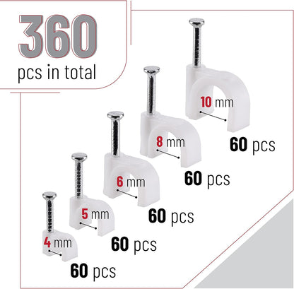 Bates- Cable Clips with Steel Nails, 200 pcs, White, Large, 2-Nail Cord Clips for Wires on Wall, Cable Wall Clip, Wire Wall Clips, Cable Wire Clips, Coaxial Cable Clips, Cord Wall Clip