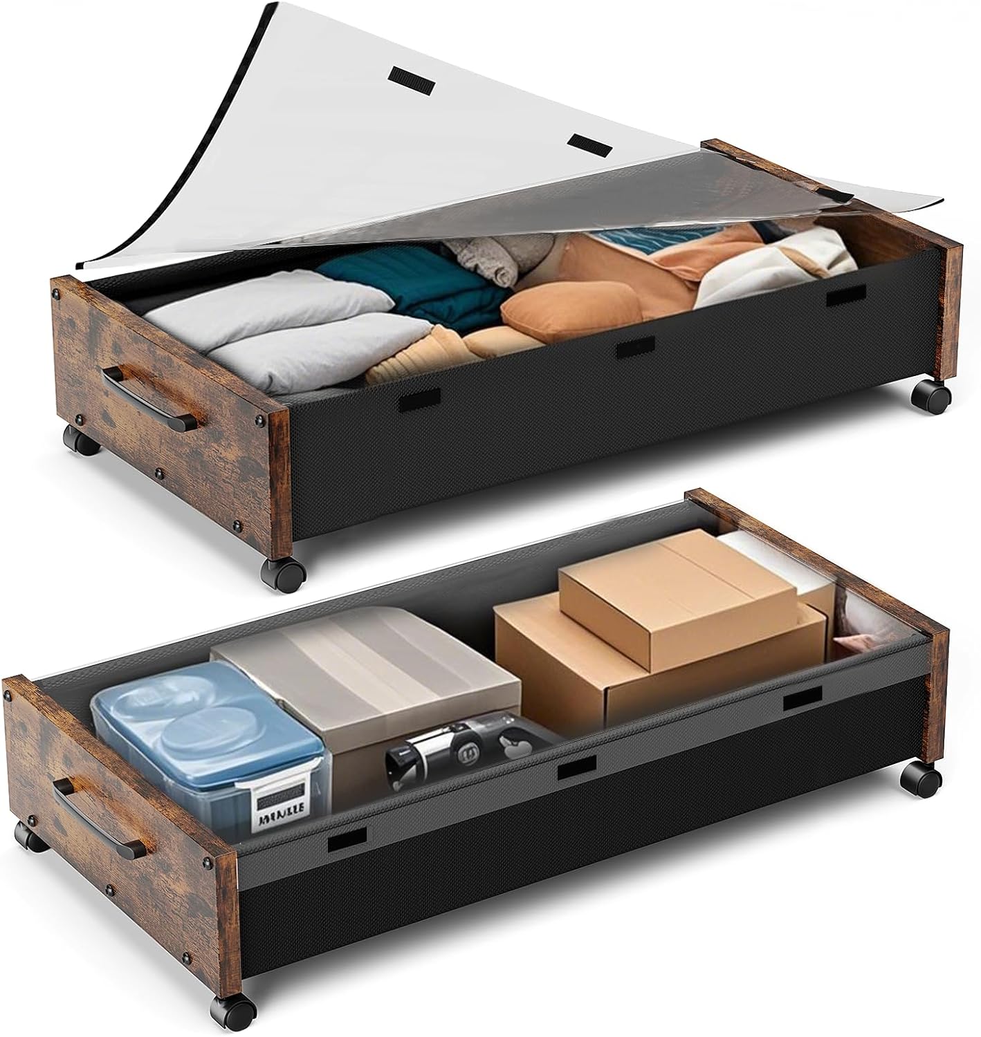 KITHELP Under Bed Storage Containers with Wheels, 2 Pack Underbed Shoe Storage Organizer with Removable Lids, Large Rolling Under Bed Storage Dresser Drawers for Clothes Toys Shoes Blankets