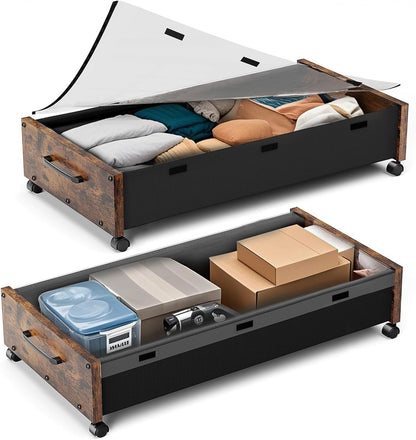 KITHELP Under Bed Storage Containers with Wheels, 2 Pack Underbed Shoe Storage Organizer with Removable Lids, Large Rolling Under Bed Storage Dresser Drawers for Clothes Toys Shoes Blankets