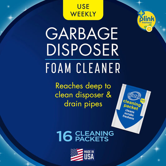 Glisten Garbage Disposer Cleaner and Freshener with Foaming Action, Helps Remove Buildup in Drains, Lemon Scent, Made in the USA, 16 Packets (Packaging May Vary)