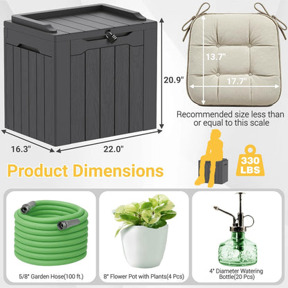 Greesum Outdoor Storage Box 31 Gallon Storage Box with Lid for Patio Furniture, Garden Tools, Pool Supplies, Waterproof and UV Resistant, Lockable, Dark Black
