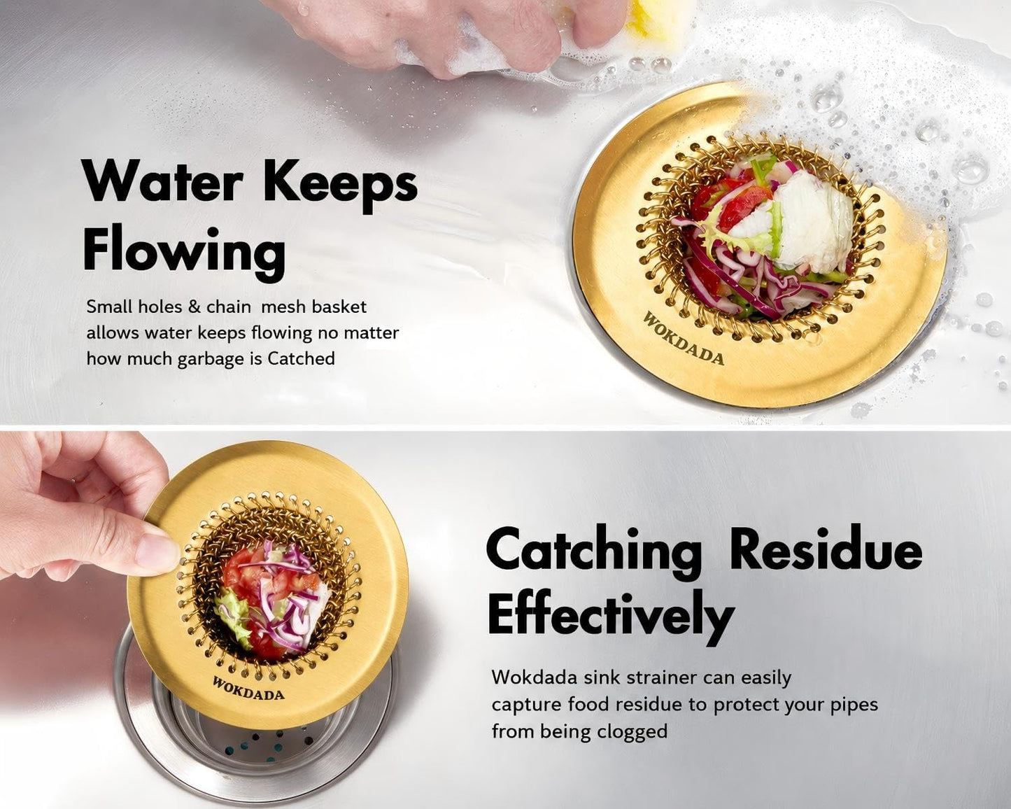 Revolutionary Kitchen Sink Drain Strainer/Patented Reversible Chain Mesh, Effortless Cleaning & Debris Catcher, Large Capacity, Anti-Clog, 304 Stainless Steel & Rust-Proof/Handmade