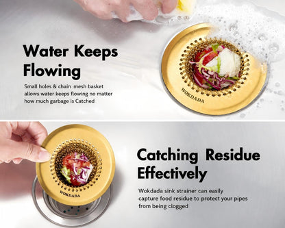 Revolutionary Kitchen Sink Drain Strainer/Patented Reversible Chain Mesh, Effortless Cleaning & Debris Catcher, Large Capacity, Anti-Clog, 304 Stainless Steel & Rust-Proof/Handmade