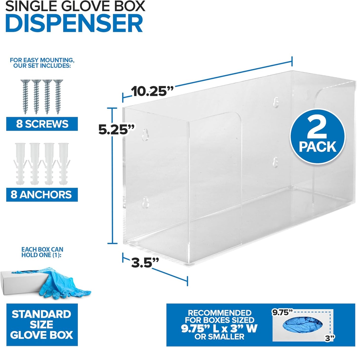 Stock Your Home Triple Acrylic Gloves Dispenser, Tissue Box Shelf, Glove Holder Wall Mount, For Kitchen, Cleaning Closet, Lab, Exam, Office