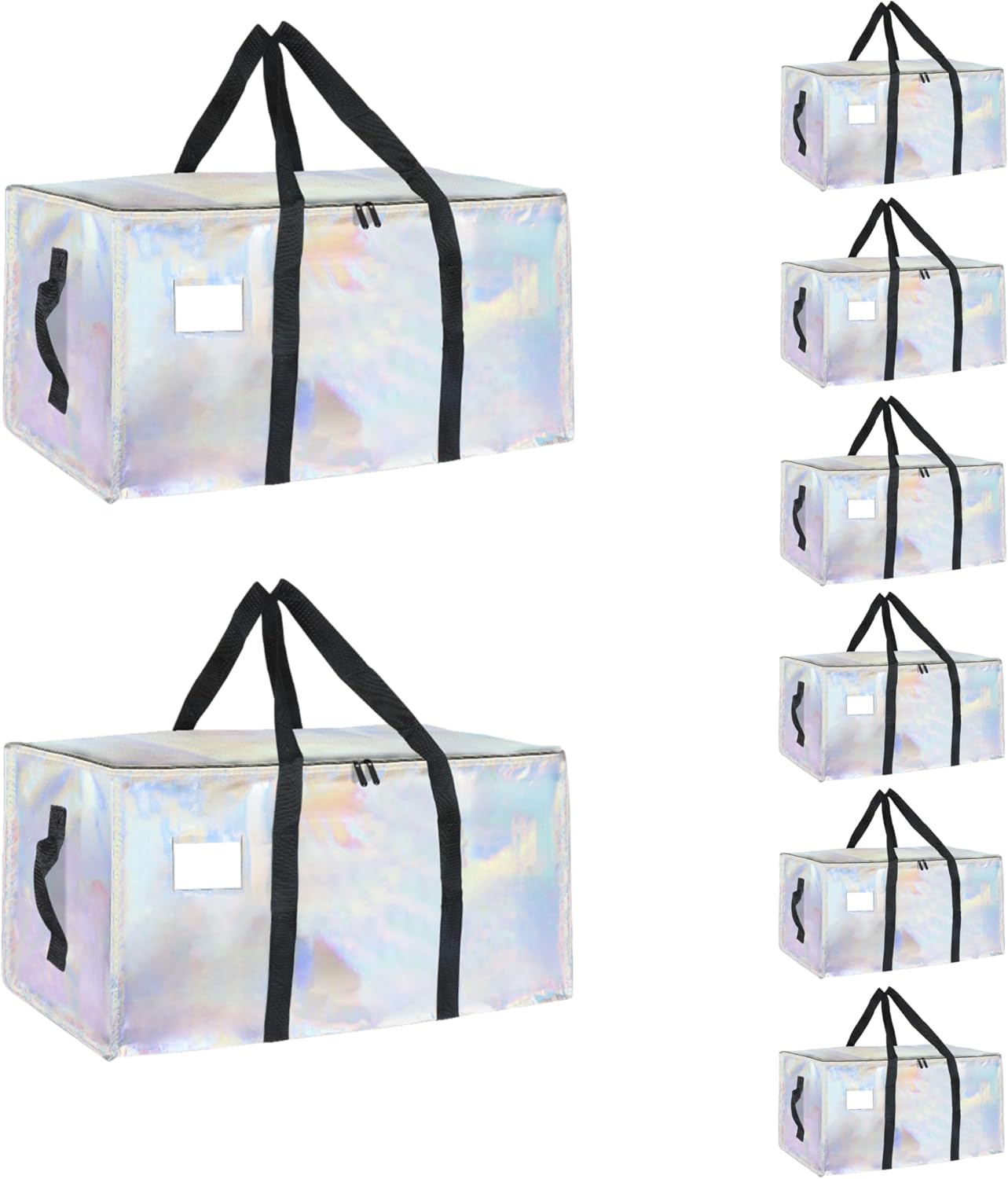 8 Pack-Extra Large Heavy Duty Moving Bags - Waterproof Storage Totes with Handles & Zippers, Foldable for College Dorm, Storage (Clear)