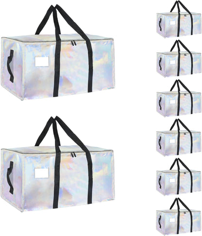 8 Pack-Extra Large Heavy Duty Moving Bags - Waterproof Storage Totes with Handles & Zippers, Foldable for College Dorm, Storage (Clear)