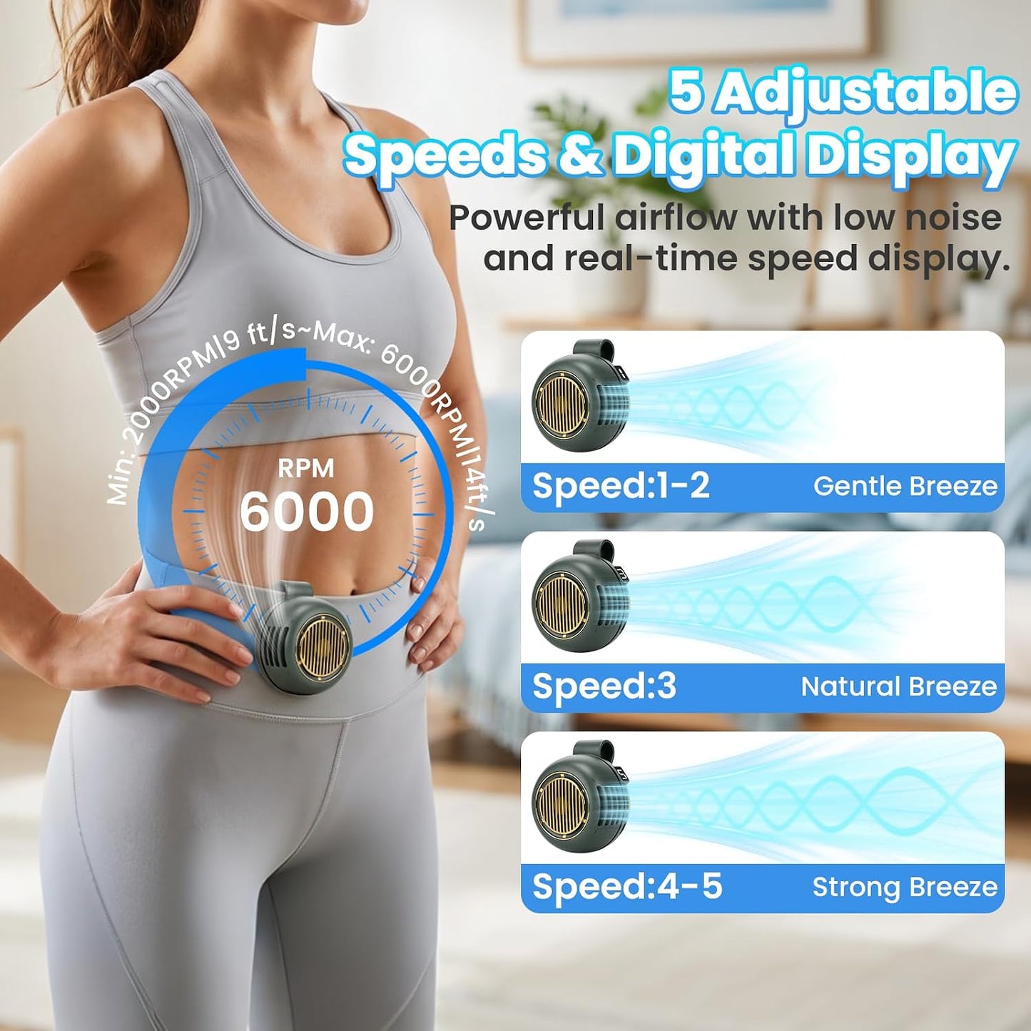 Portable Silent Mini Bladeless Fan Clip On, Adjustable 5 Speeds 360° Rotatable Clip on Fan for Shirt & Waist, USB Rechargeable Small Whirlwind Fans, For Outdoor & Travel & Office (White)