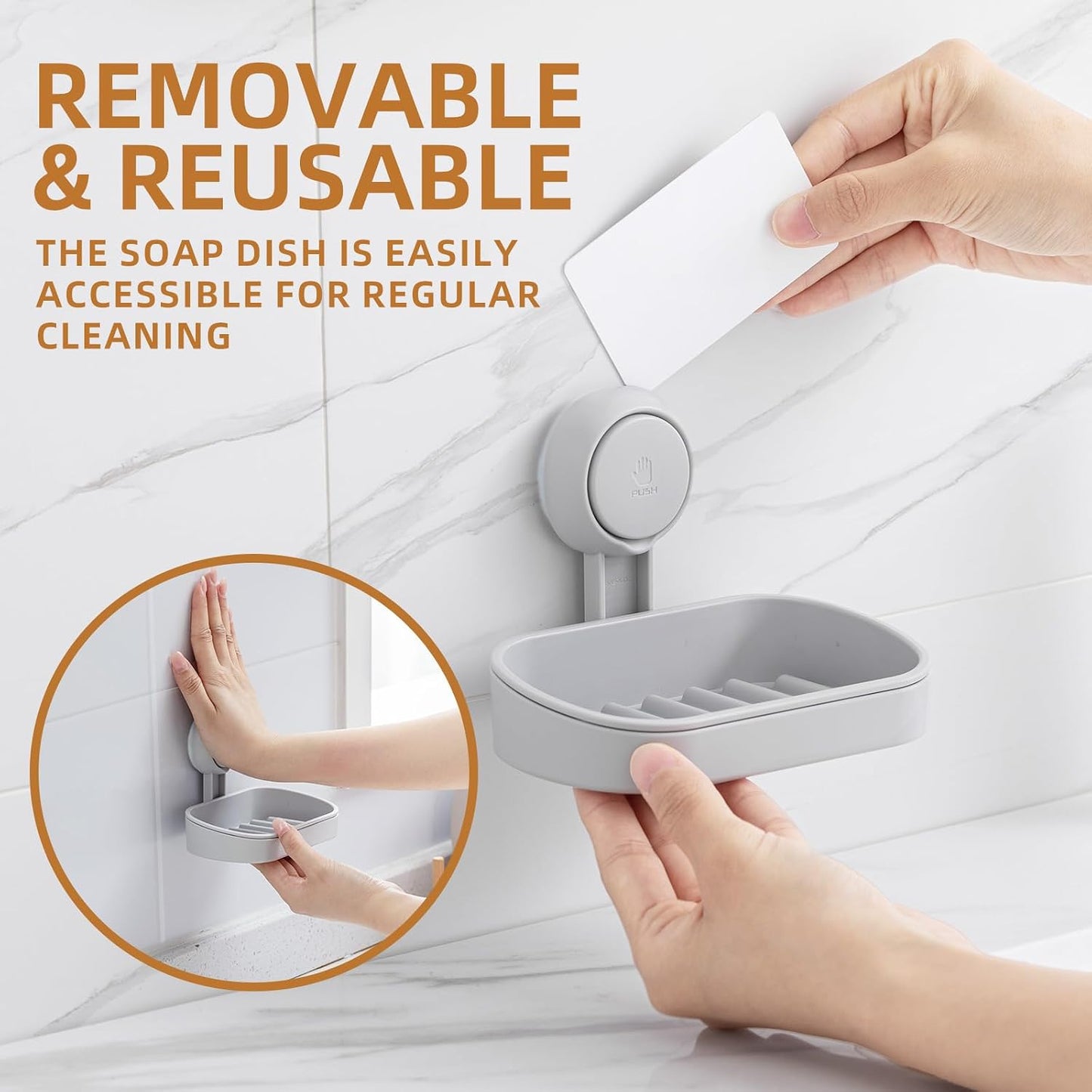 LEVERLOC Soap Dish Holder for Shower Suction Cup Wall Mounted Self Draining NO-Drilling Removable Bar Soap Sponge Holder for Bathroom Bathtub Kitchen Sink Waterproof Strong Vacuum Suction Adhesion