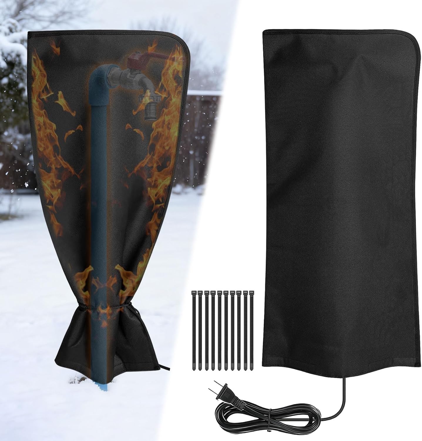 Heated Outdoor Faucet Covers for Winter Freeze Protection, 25.6" x 13.8" Outdoor Faucet Heating Cover, Reusable Waterproof Spigot Cover Winter Insulated Long Faucets Sock for Outside Faucet Hydrant