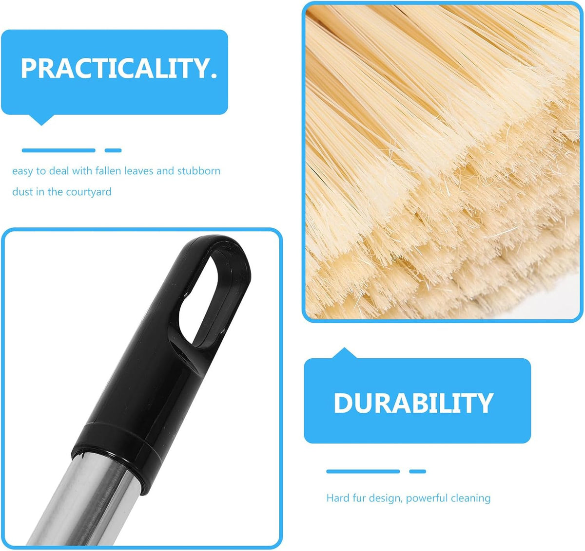 Didiseaon 1 Set Garden Broom: Heavy Duty Outdoor Bamboo Broom with Stainless Steel Handle - Hard Bristle Sweeping Brush for Garden Patio Garage Hardwood Floors Cleaning