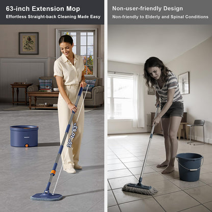 HoMettler Spin Mop and Bucket Set, Mop Bucket with Separate Dirty Water System, Deep-Cleaning Mops for Floors/Wall, Versatile Mops with 4 Microfiber Mop Pads