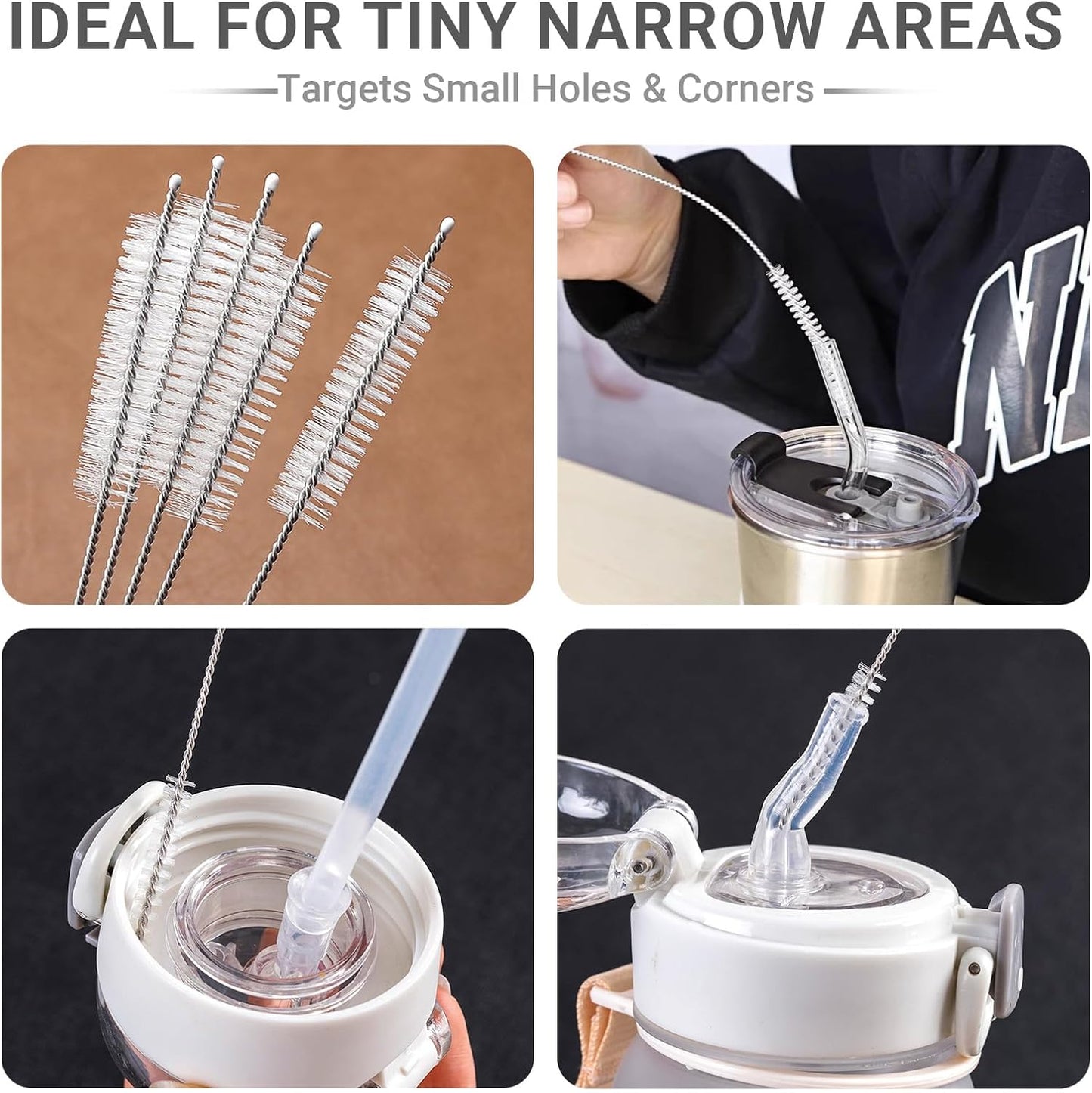 5 Pack Cleaning Brush Set, Bendable Sewer Drain Brush, Long Handle Pipe Cleaner & Straw Brush for Deep Cleaning Kitchen, Bathroom, Sink, Shower and Tub Hair Clogs