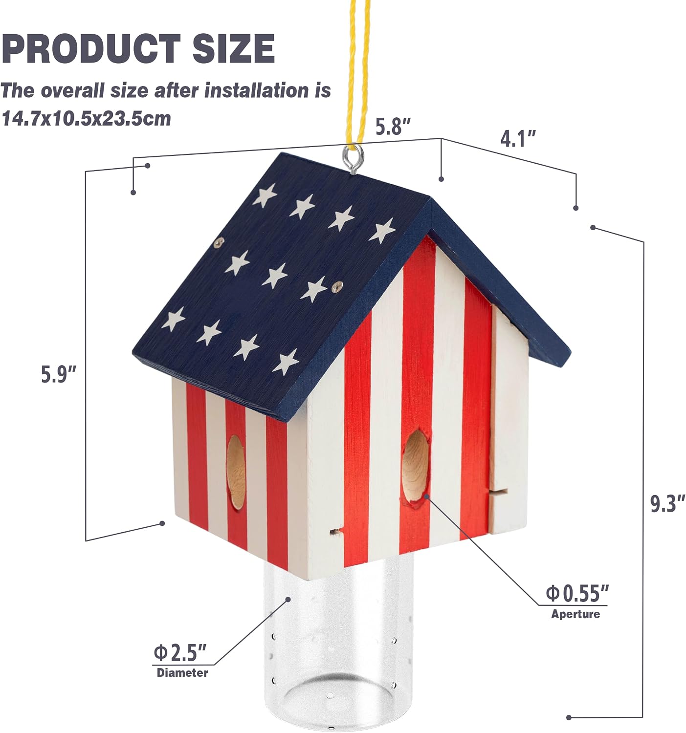 Carpenter Bee Trap for Outside - Best Bee Trap - Flag Cabin Style Nature Hanging Wood Carpenter Bee Traps Outdoor - Insect Traps with Removable Vault