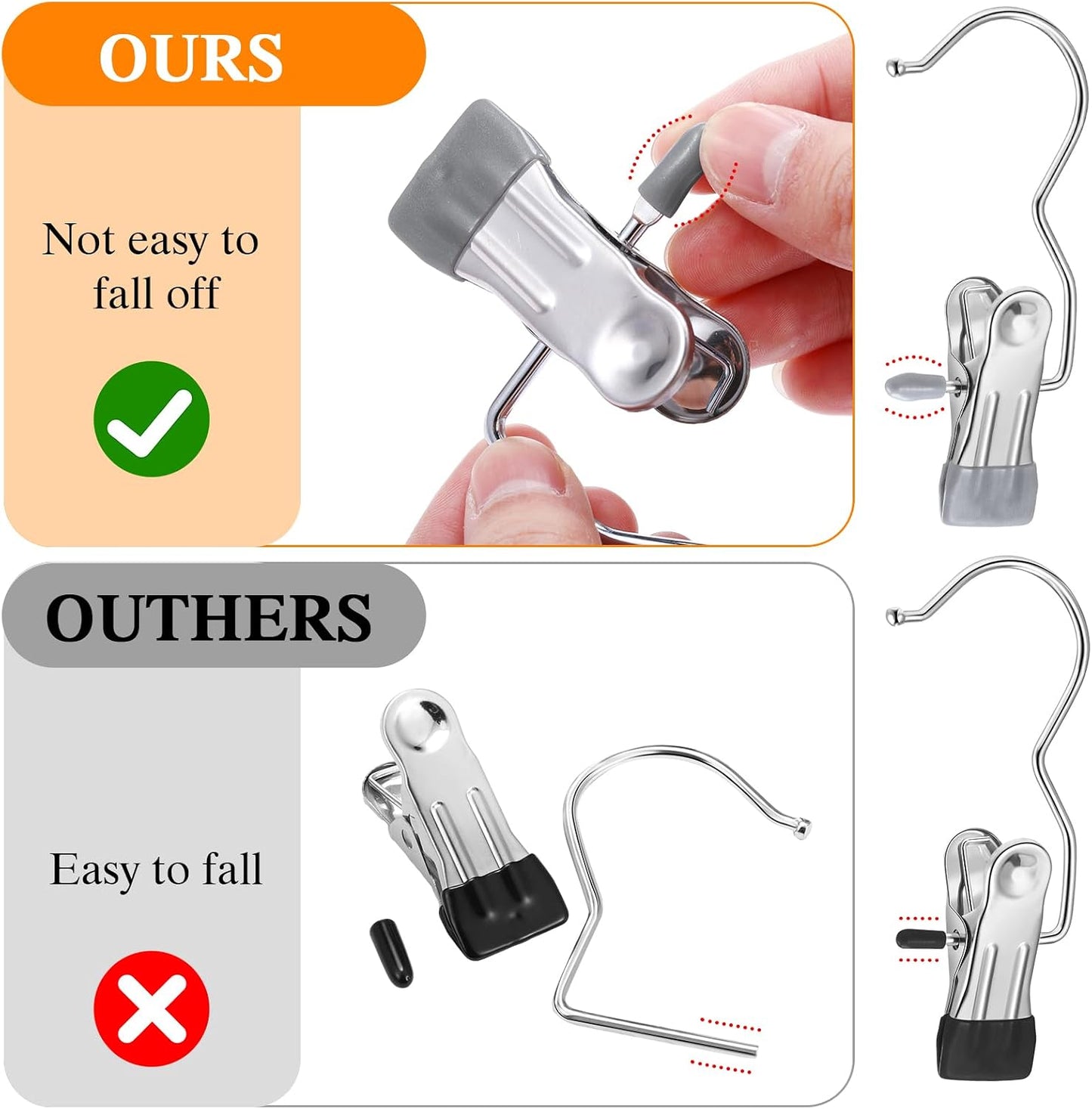 Yinder 150 Pcs Boot Hangers Clips Laundry Hooks Hanging Stainless Steel Clothes Pins Portable Clip Hangers for Closet Travel Socks Pants Handbags Hats Towels (Beige)