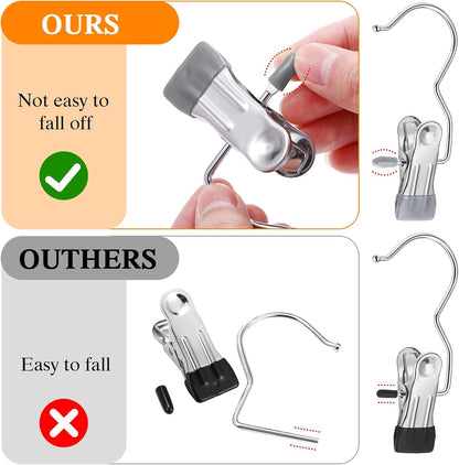 Yinder 150 Pcs Boot Hangers Clips Laundry Hooks Hanging Stainless Steel Clothes Pins Portable Clip Hangers for Closet Travel Socks Pants Handbags Hats Towels (Beige)