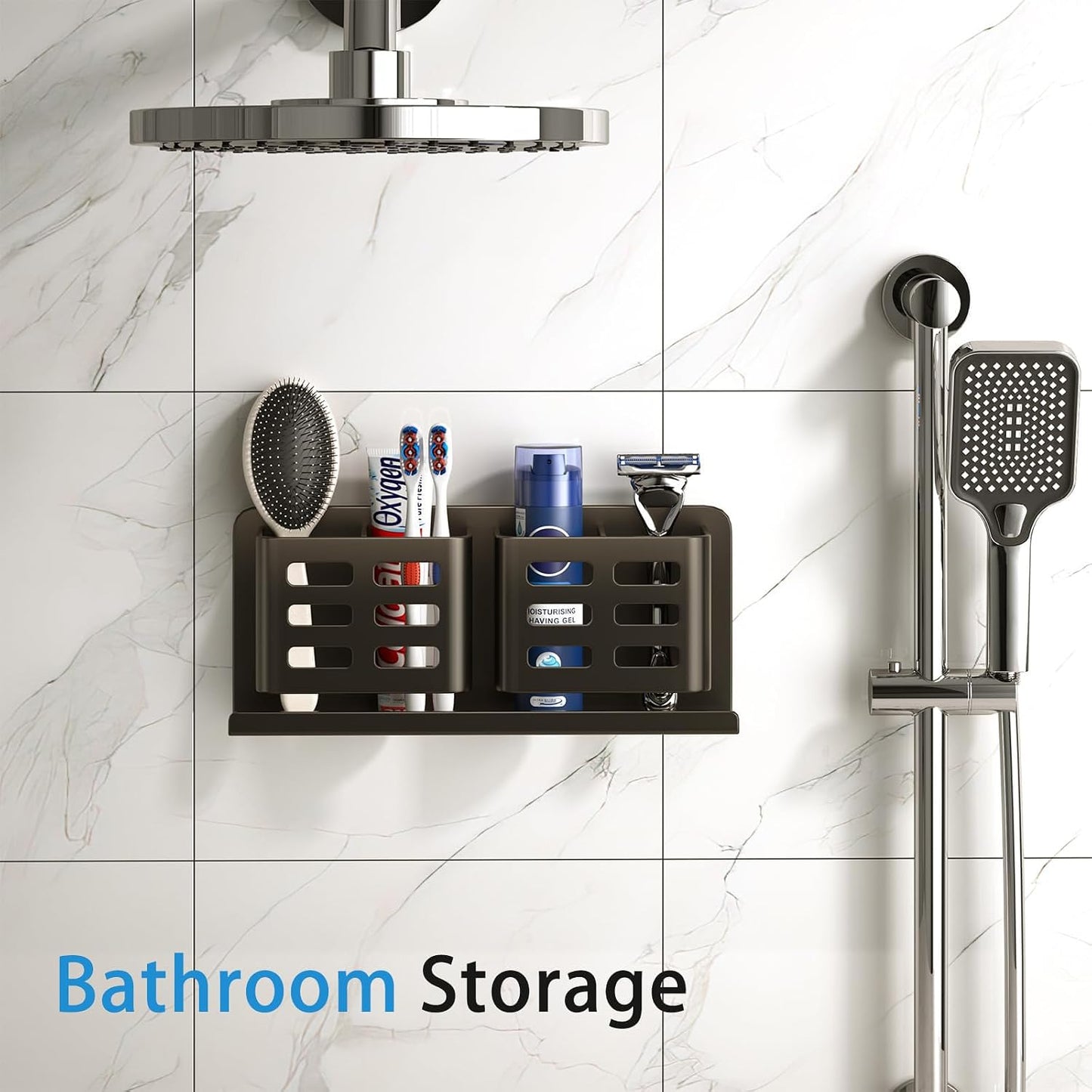 Aluminum Toothbrush Holder， Wall-Mounted，Bathroom Rack，4 Slot，Black | Bracket Shower Toothbrush Razor Holder Suitable for Toothbrush, Toothpaste, Razor and Comb etc Bathroom Storage