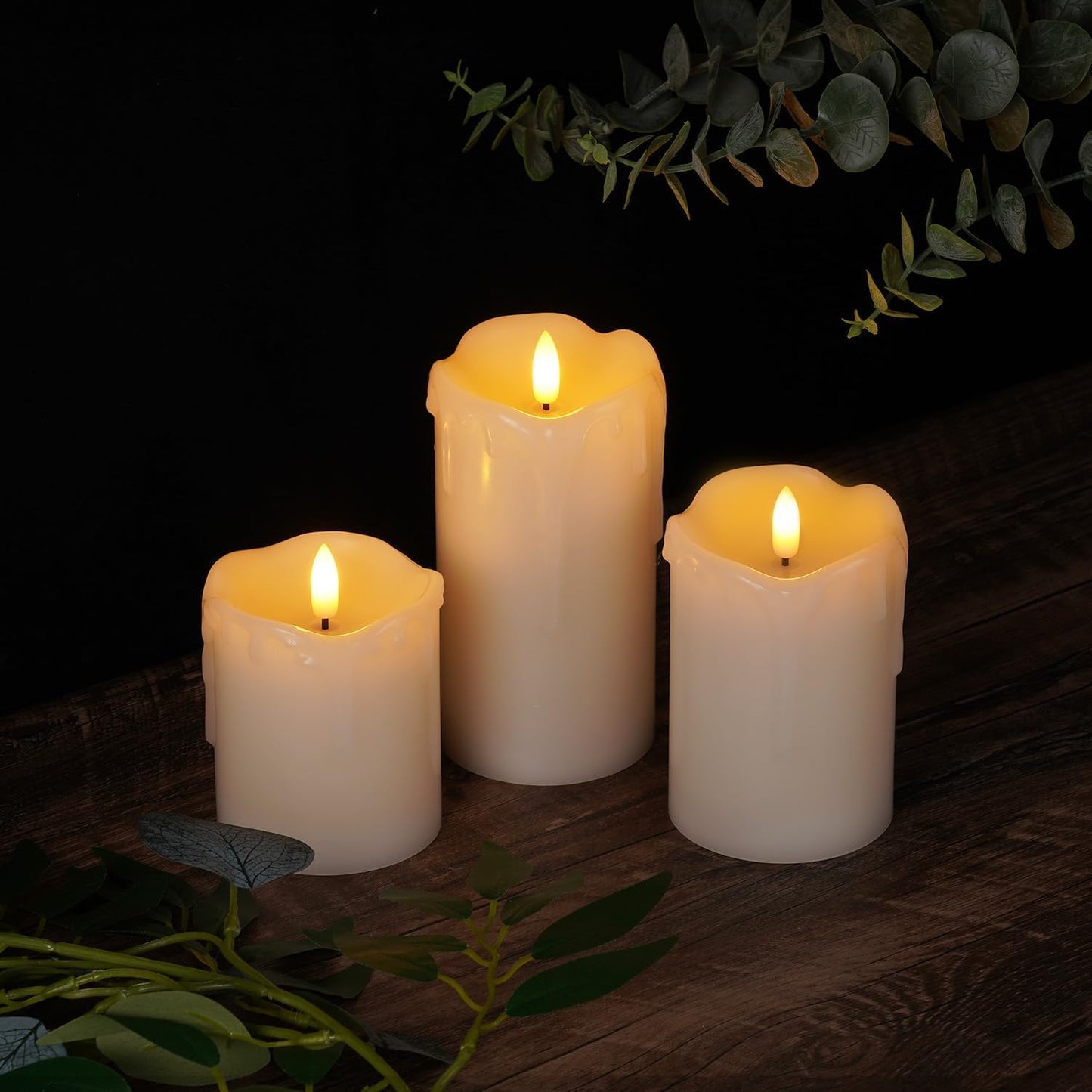 Homemory Dripping Wax Flameless Candles, Battery Operated Candles with Remote Control and Timers, LED Pillar Candles, Electric Fake Candles, 3" x 6", Set of 2