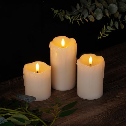 Homemory Dripping Wax Flameless Candles, Battery Operated Candles with Remote Control and Timers, LED Pillar Candles, Electric Fake Candles, 3" x 6", Set of 2