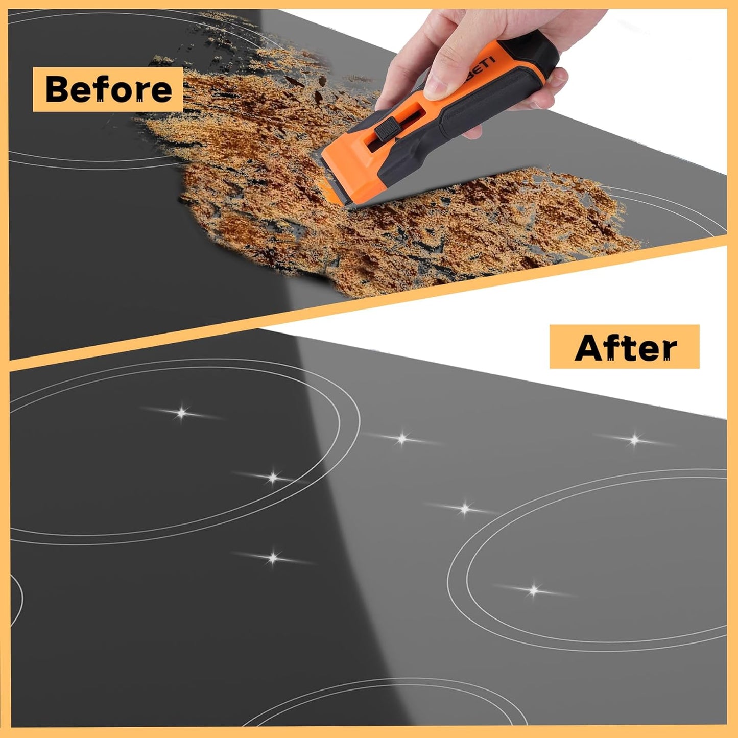REXBETI Razor Blade Scraper Tool, 2 Pack Razor Scraper Set with Extra 80Pcs Razor Blades -30Pcs Metal and 50Pcs Plastic Blades, Cleaning Scraper Tool, Cooktop, Paint, Glass Scraper
