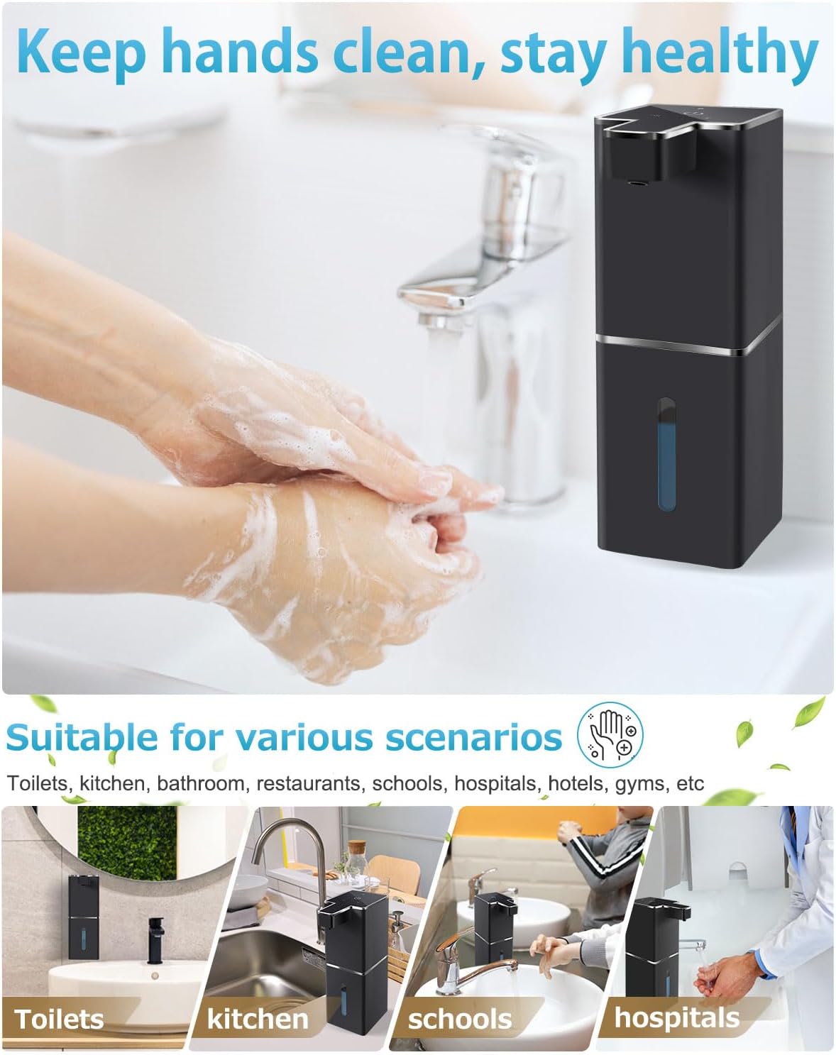 Automatic Foaming Soap Dispenser Touchless 380ml/12.8oz Rechargeable Hand Soap Dispenser Wall Mounted 4 Levels Adjustable Foam Soap Pump for Bathroom Kitchen Dish Soap