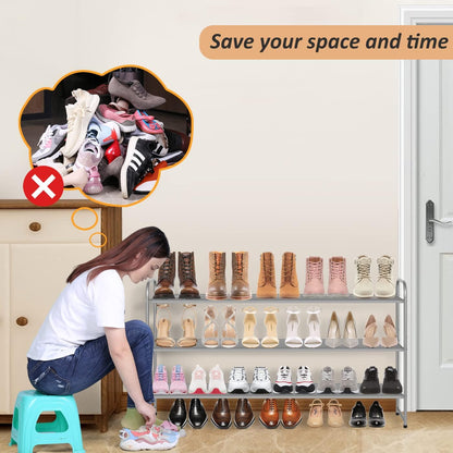 MISSLO 3-Tier Long Shoe Rack for Closet Shoe Organizer for Closet Floor Entryway Storage Stackable Wide Shoe Shelf Stores 24 Pairs of Men Sneakers, Black