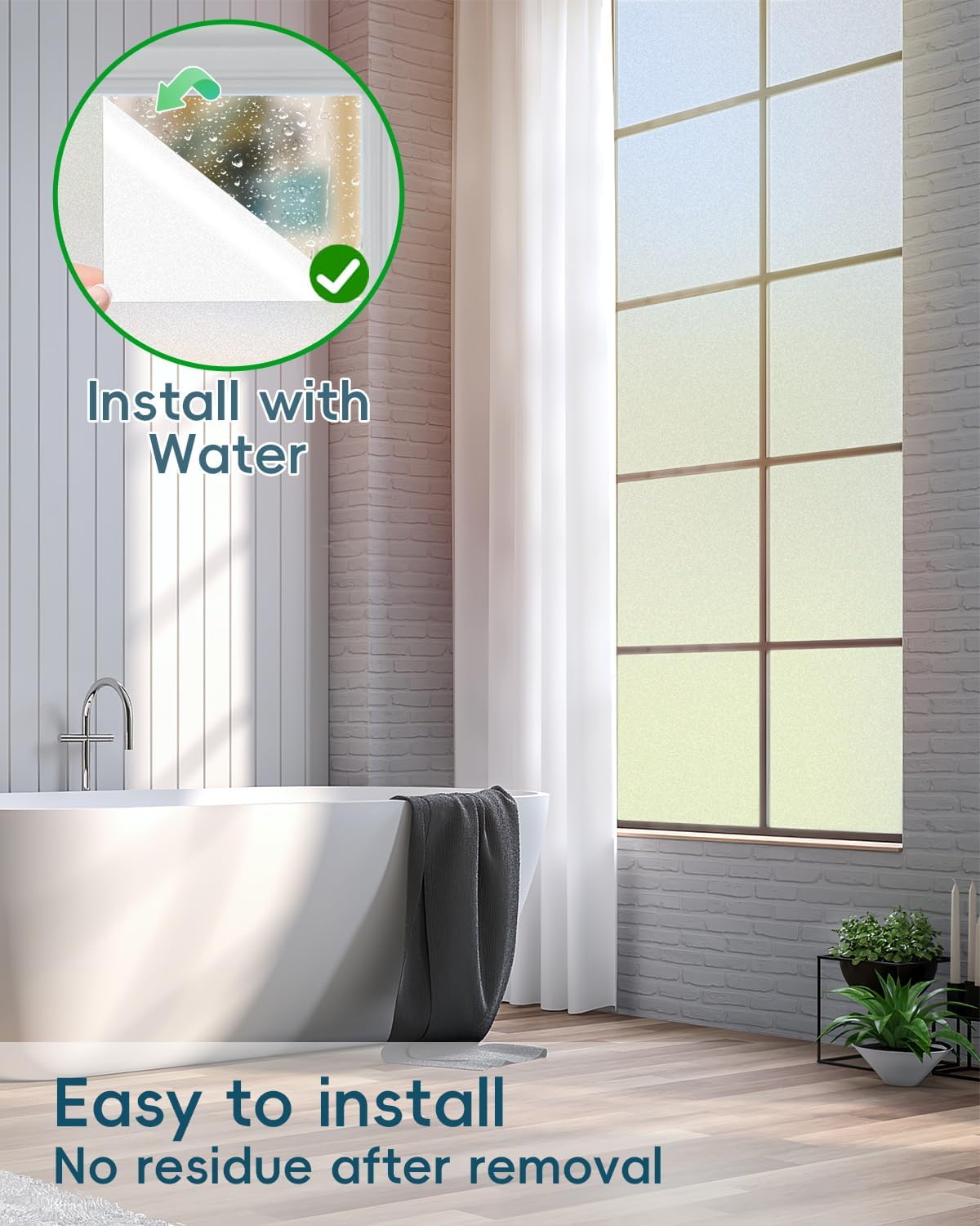 Frosted Glass Window Privacy Film Decorative with Tools, 2 Way Frosting Privacy Film for Glass Door, Static Cling Tint for Home Anti-UV, Covering Clings 23.6" by 77"