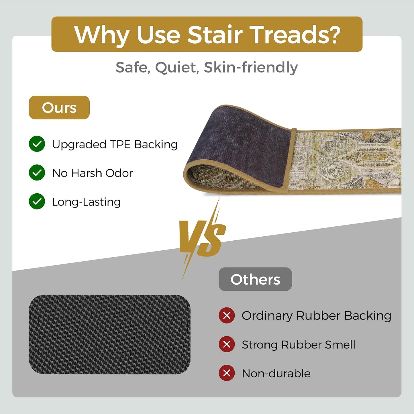 sarben Non Slip Stair Treads for Wooden Steps 15PCS - 8"x30" Indoor Safety Carpet, Edging Mats with TPE Adhesive Backing, Pet and Elderly Friendly Stair Rugs (Taupe) - Colors A