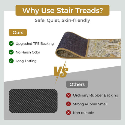 sarben Non Slip Stair Treads for Wooden Steps 15PCS - 8"x30" Indoor Safety Carpet, Edging Mats with TPE Adhesive Backing, Pet and Elderly Friendly Stair Rugs (Taupe) - Colors A