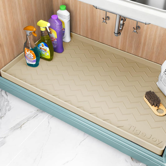 TigeJoy 28" x 19" Under Sink Mats for Kitchen Waterproof, Leak-Proof Silicone Mat Sink Protector and Cabinet Liner, Kitchen Essentials Organizer and Storage, Boot or Shoe Tray, Pet Feeding Mat