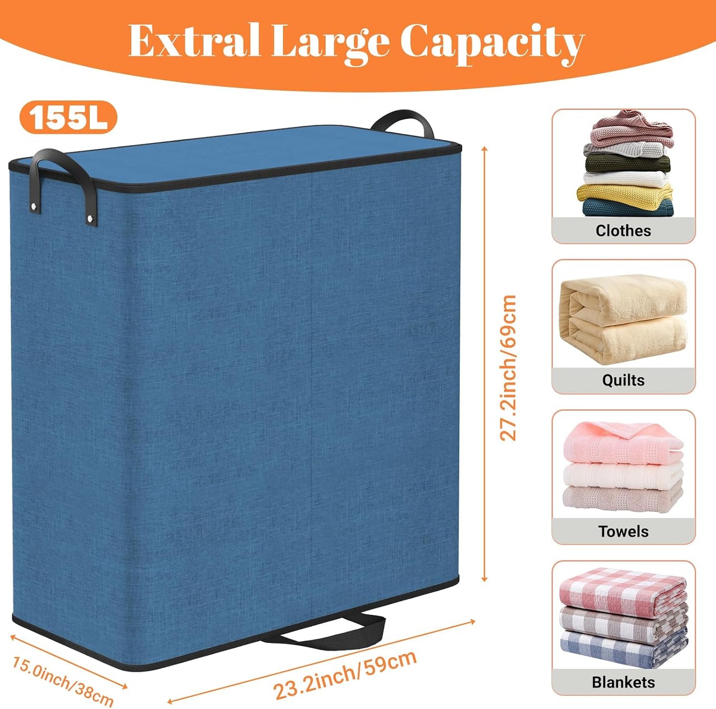Large Double Laundry Hamper with Lid, Removable Bags & Reinforced Handles, 2 Section Tall Laundry Basket, Dirty Clothes Hampers for Laundry Room, Bedroom, Bathroom, Dorm, 136L, Gray