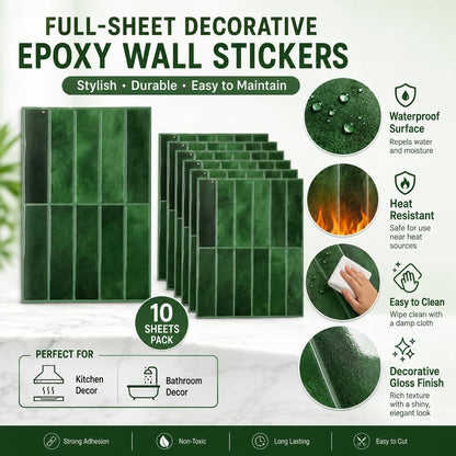 JOLOV 10 Pack Peel and Stick Backsplash Tiles, Waterproof 3D Stickers | Thicker self-adhesive 3D tile stickers for kitchen and bathroom walls; removable, waterproof and easy to install.