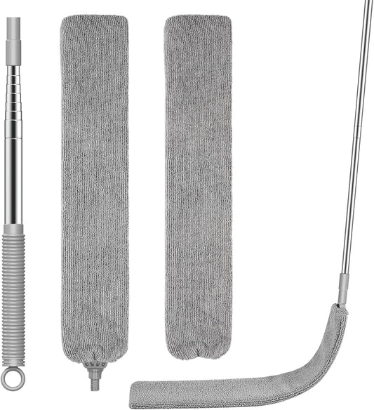SetSail Dusters for Cleaning Retractable Gap Duster with Extension Pole Long Handle Cleaning Tools Flat Dust Cleaner with 2 Microfiber Dusting Cloths for Under Appliances Furniture Fridge