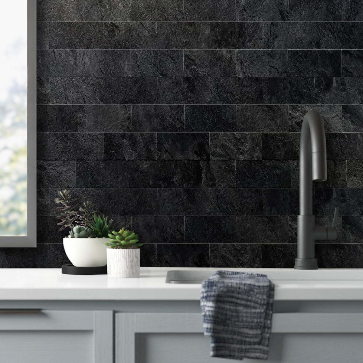 AULIGET 100 Piece Rust Slate Peel and Stick Backsplash Wall Tiles, 3" x 6" PVC Faux Stone Stick on Tiles for Backsplash Kitchen, Bathroom, Laundry Room, Camper, Fireplace