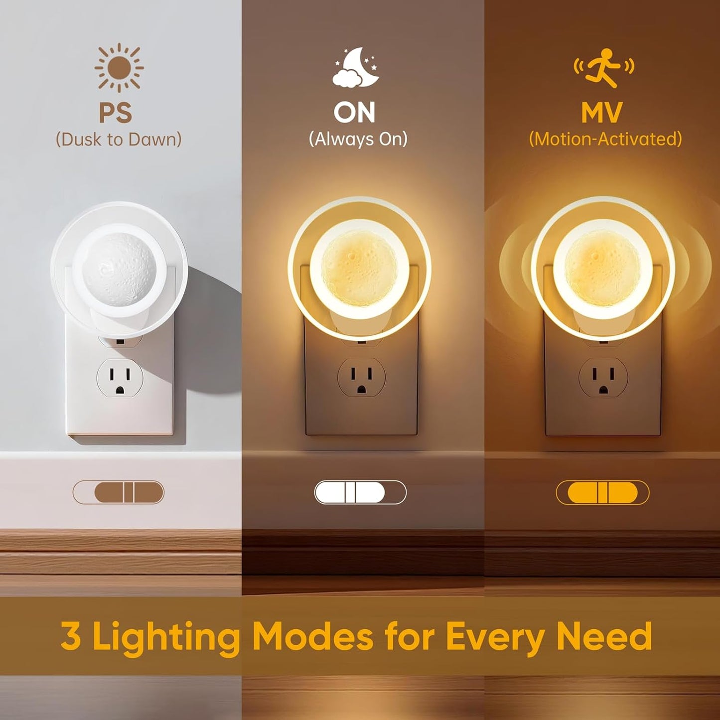 2 Packs Night Lights Plug into Wall - Motion Sensor Plug in Night Light with Auto Dusk to Dawn,Dimmable Soft White, Bright Nightlight for Cruise Bedroom Bathroom Hallway Kitchen