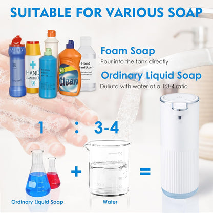 XINKORA 2 Pack Automatic Soap Dispenser Touchless, Rechargeable Foaming Hand Soap Dispenser, 4-Level Adjustable Foam for Bathroom Countertop, Electric (White)