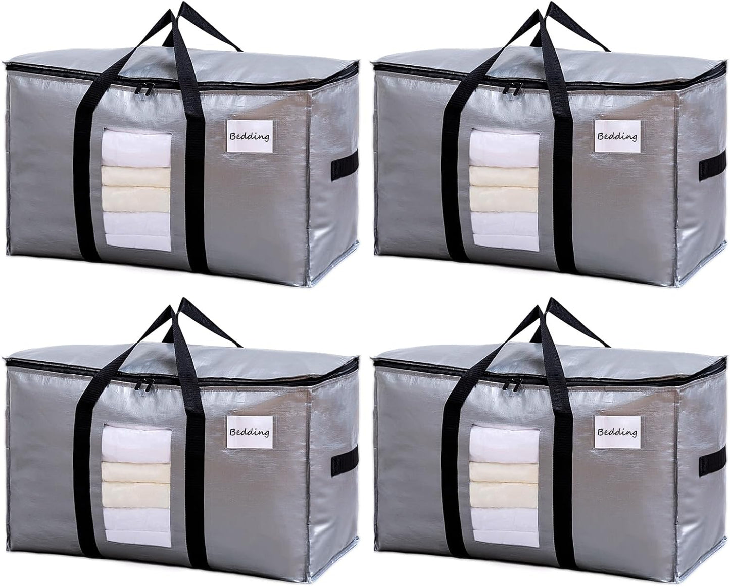 TAILI Extra Large Moving Bags, 4 Pack Blue Heavy Duty Totes For Storage with Visible Window, Wrap Around Handles, Storage Bags for Space Saving, Alternative to Moving Boxes